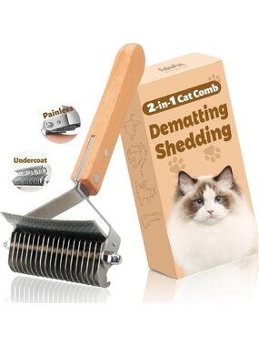 2-in-1 Cat Brush for Dematting & Deshedding, Undercoat Rake & Shedding Comb